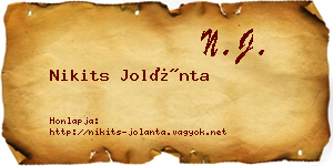 Nikits Jolánta névjegykártya